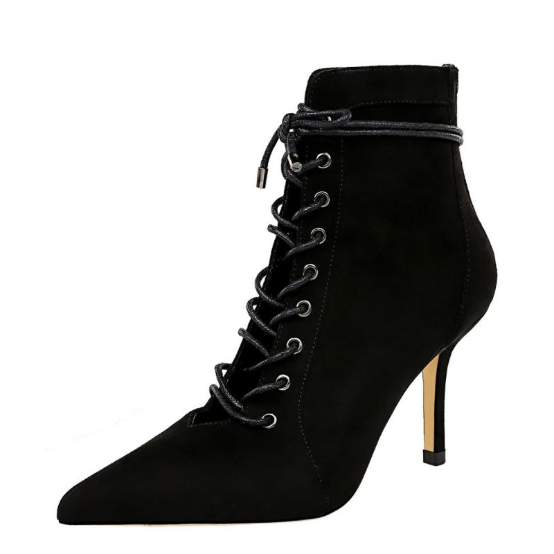 Booties |  Womens Allegra K- Lace Up Stiletto Heels Ankle Boots Booties Booties