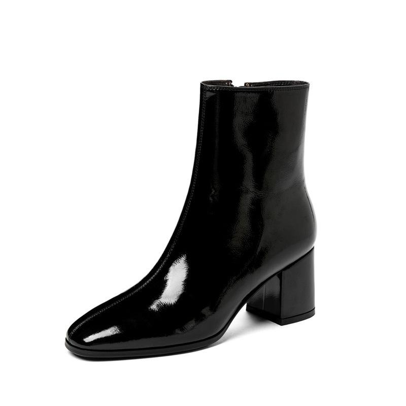 Booties |  Womens Allegra K – Pointed Toe Zip-Up Glossy Ankle Boots Booties Black